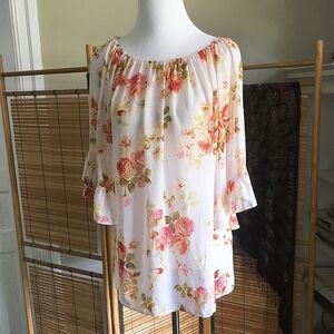 Emma Rose Peasant Floral Flowers Flowers Cabbage  Roses Flowing Blouse Small